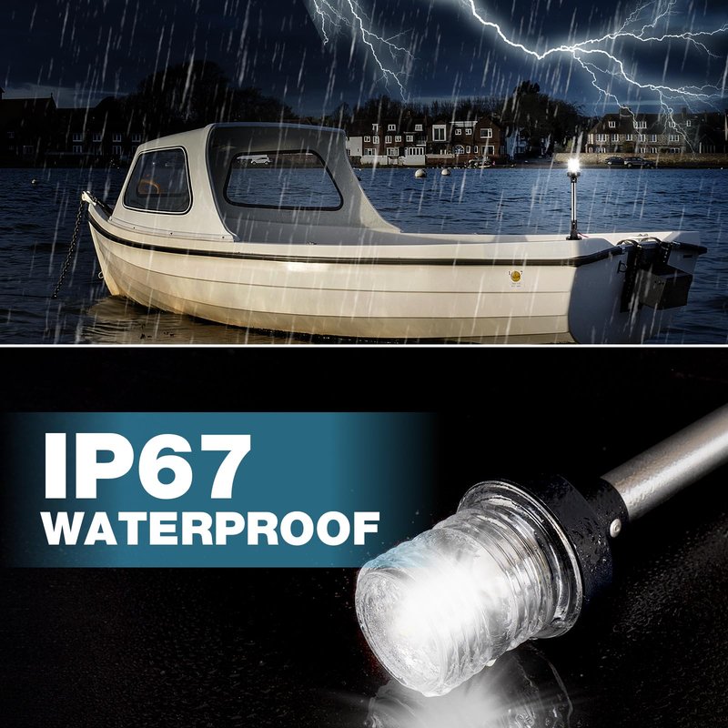 SETYPARY 12 Inches Anchor Light Boat Stern Light Waterproof IP67, White Fold Down Marine Navigation Lights for Boats LED for Pontoon, Jon Boat and Bass Boats (12-24V)