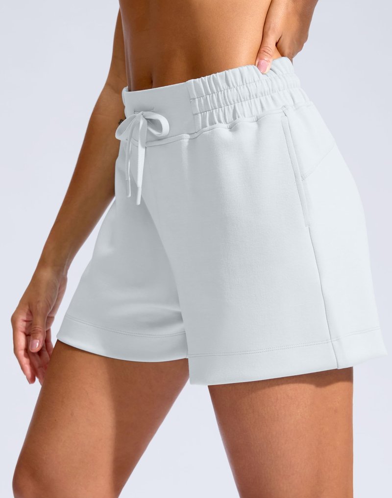 Soothfeel Women's Drawstring Sweat Shorts High Waisted Summer Workout Lounge Casual Shorts with Pockets White