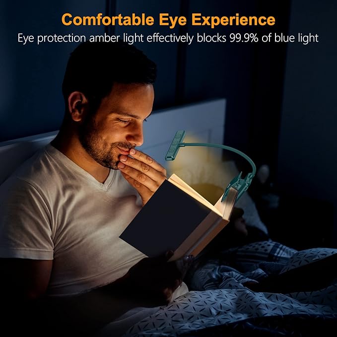 Gritin 19 LED Rechargeable Book Light for Reading in Bed with Memory Function- Eye Caring 3 Color Temperatures,Stepless Dimming Brightness,80 Hrs Runtime Clip on Light for Book Lovers-Blackish Green