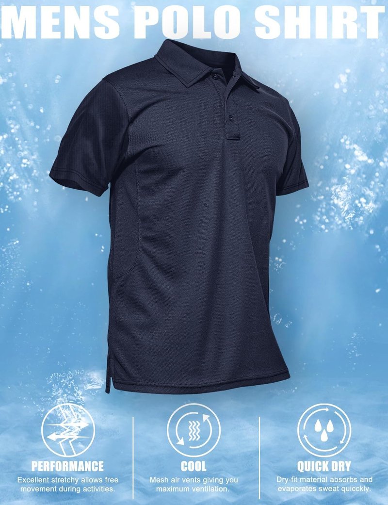 MAGCOMSEN Mens Polo Shirts Short Sleeve T Shirts Golf Shirts Hiking Hunting Shirt Tactical Shirts Navy Blue S