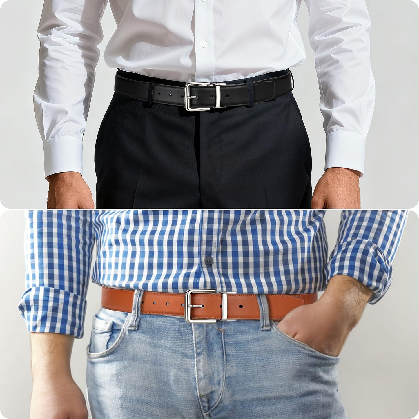 ITIEZY Reversible Belt for Men 1 Piece - 35mm Double Sided Mens Belt Leather for Dress and Casual, Customizable Fit for Elegant Style, Black/Brown