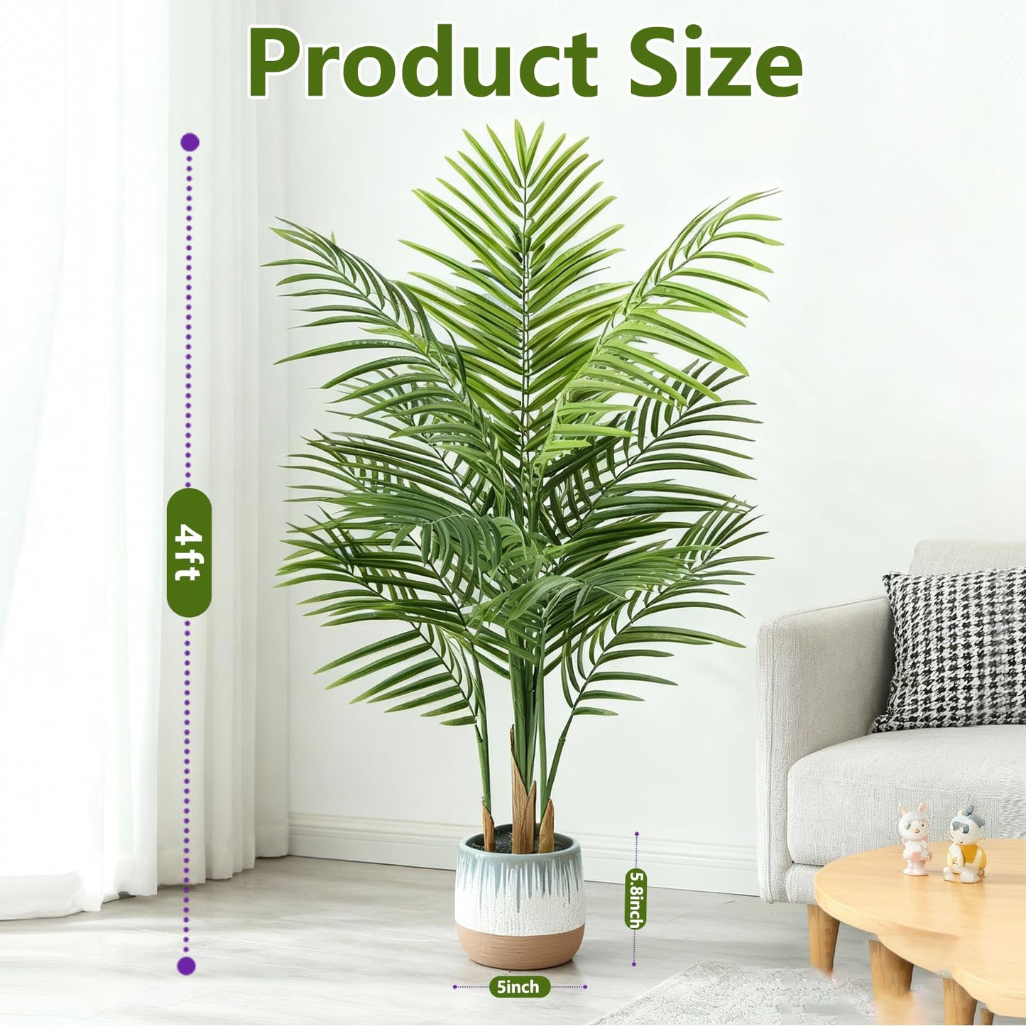 AzureLeap Artificial Palm Tree Indoor 4ft, Large Fake Tropical Areca Palm Tree with 13 Trunks, Faux Dypsis Lutescens Floor Plant in Pot for Indoor Outdoor Home Office Decor & Housewarming Gift