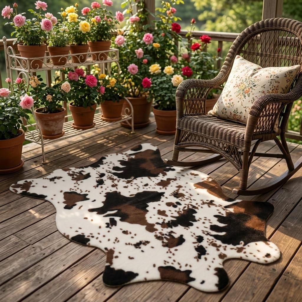 MustMat Cow Print Faux Cowhide Rug 2'6"x3'7", Western Small Area Decor