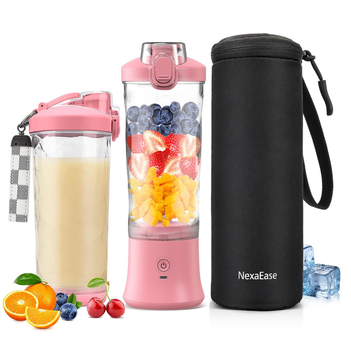 Portable Blender for Shakes and Smoothies- Personal Juicer 20 OZ Electric Protein Shaker Bottle with Insulated Sleeve, USB-C Rechargeable,Travel Lid-Small Blender Cup for Kitchen, Office, Gym,Travel