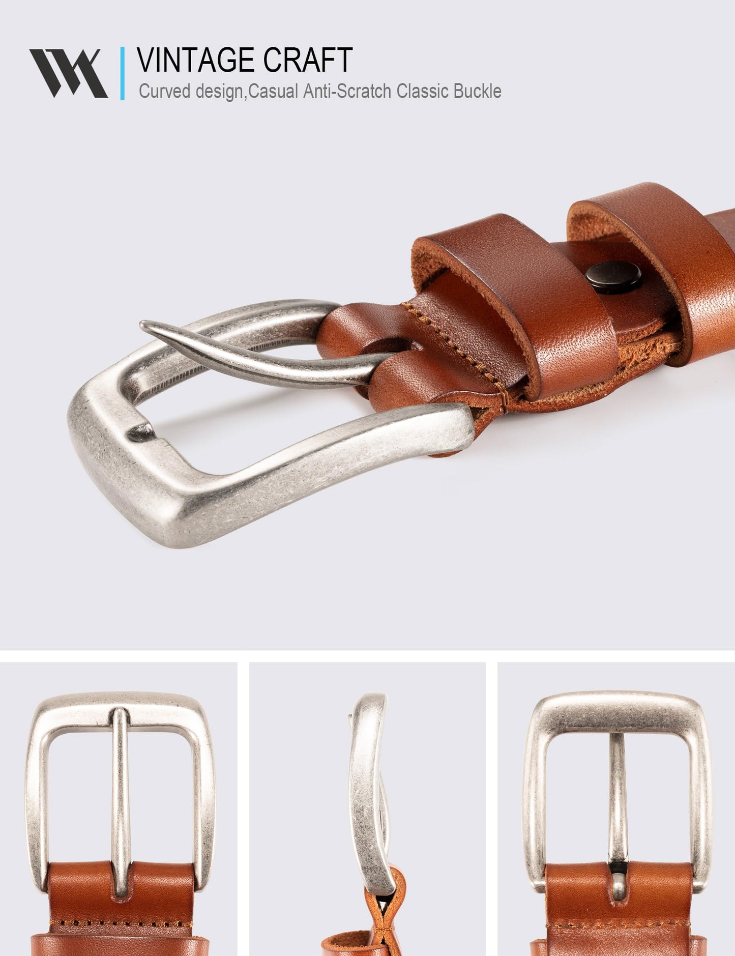 WOLFANT Leather Belt for Men,100% Italian Full Grain Real Solid Leather