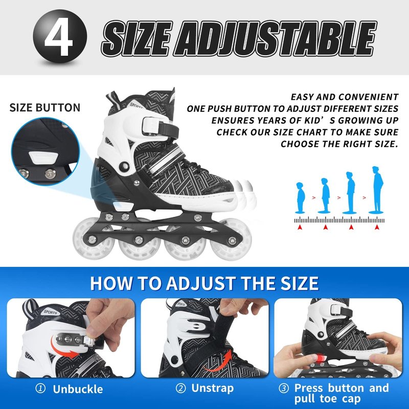 Nattork Adjustable Inline Skates for Kids Boys & Girls, Blue Black Red with Light up Wheels, Youth Blade Roller Skating for Beginners Ages 3-15