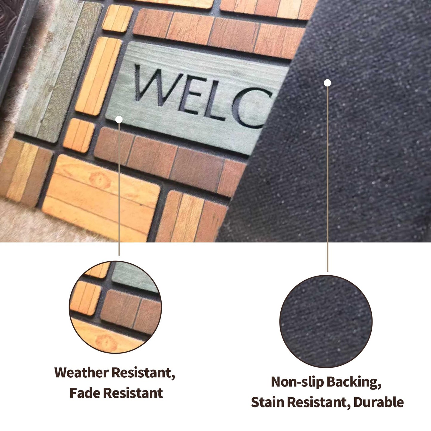 Timerala Wood Brick Flocked Doormat, Welcome Design, Multi-Color Wood Pattern, Non-Slip Rubber Backing, Rectangular, 29.92 x 17.32 Inches
