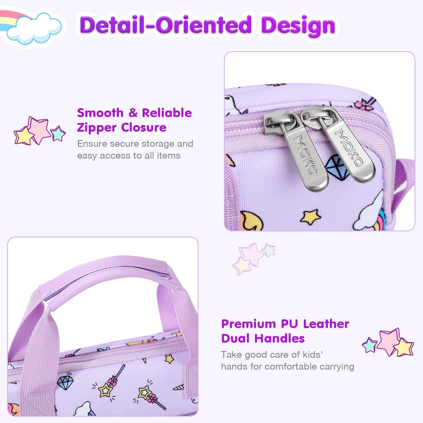 MoKo 10-12.5 Inch Kids Tablet Sleeve Carrying Case for Fire HD 10 13th/11th Gen, Fire HD 8/7 Kids 2022, Tablet Bag with Shoulder Strap for 10/10.1 Inch Android 12/13, Rainbow & Unicorn (Lilac)