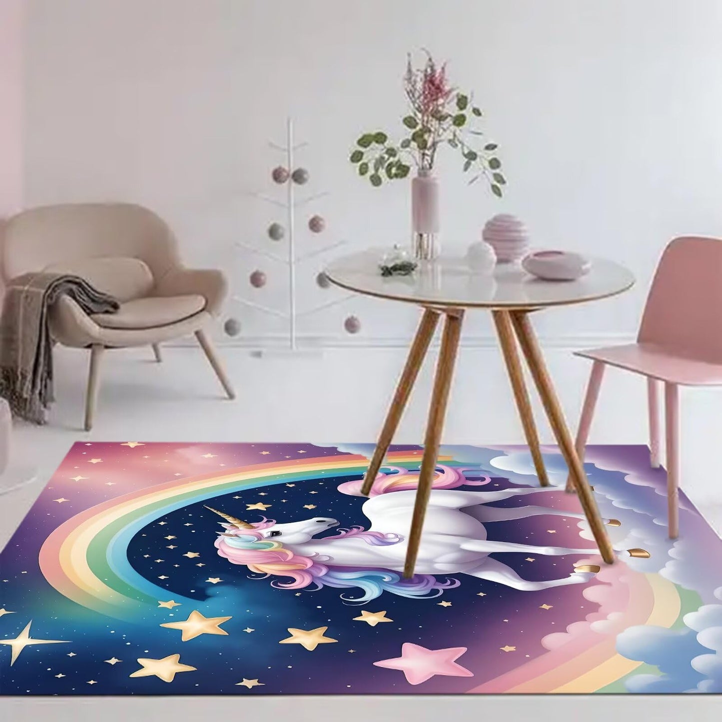 kxry Area Rugs 5X7 Feet, Unicorn Galaxy Soft Machine Washable Area Rugs Unicorn Galaxy Star Cloud Non Slip Foldable Floor Carpet for Living Room Bedroom Dining Room Dorms Nursery Rooms Office