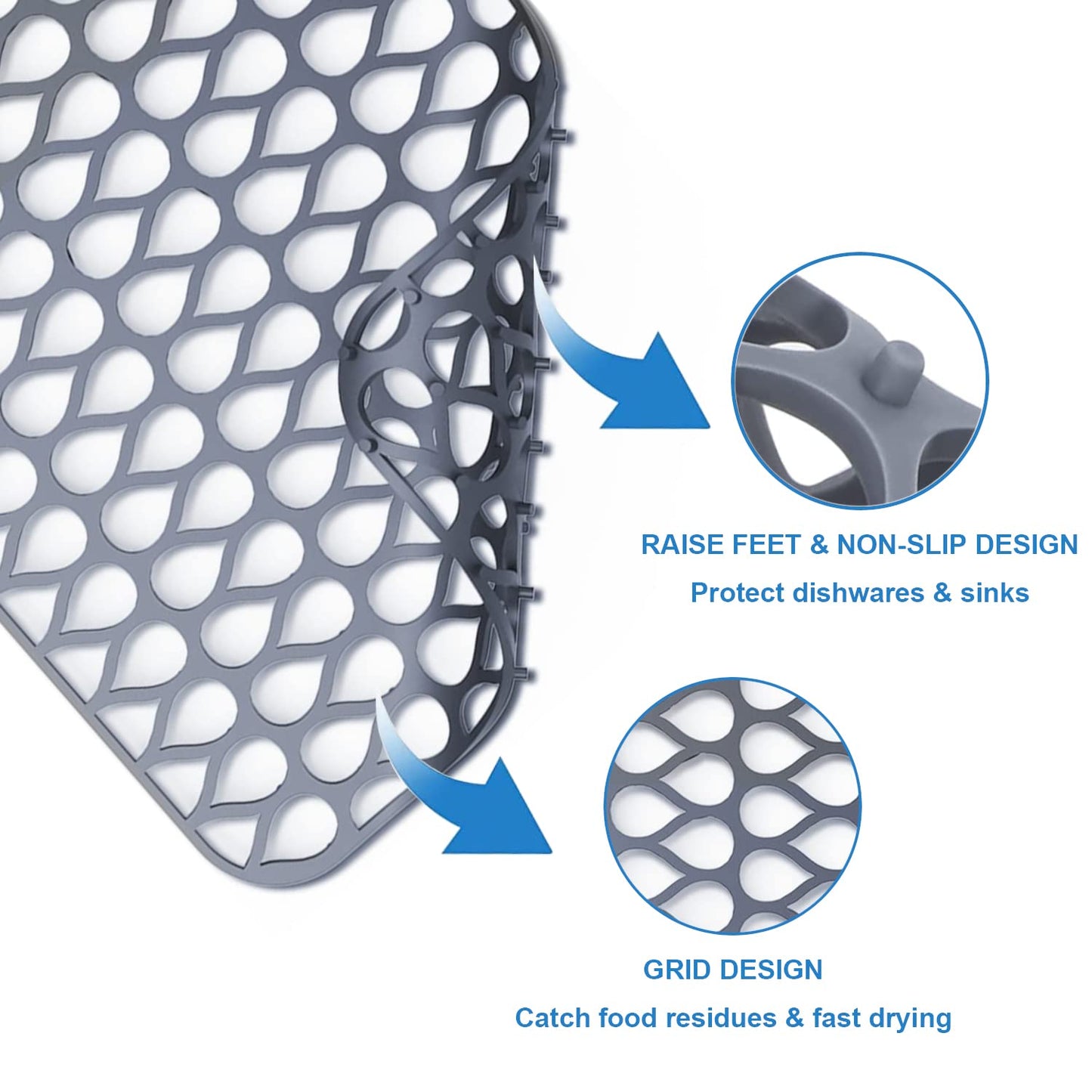 Sink Protectors for Kitchen Sink, SCITURE Sink Mats for Kitchen Stainless/Ceramic Sinks, Folding Non-slip Kitchen Sink Mat, Heat Resistant Silicone Sink Mat (1 Pcs, Grey, 13.58 ''x 11.6 '')