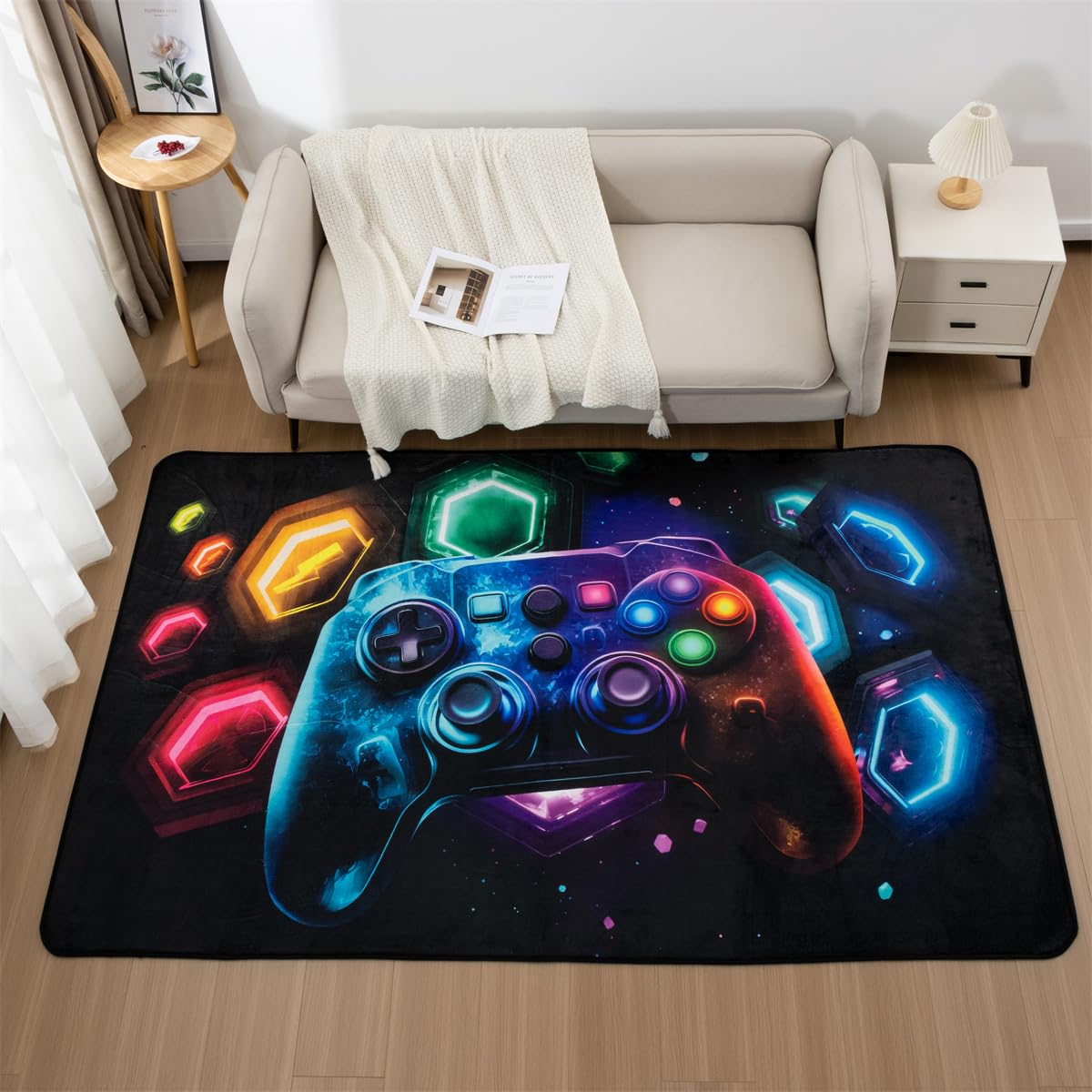 NTBED Galaxy Game Console Area Rug for Bedroom Sofa Playroom Gaming Geometric Bedside Rugs Gamer Decorative Floor Mat Carpet (5x8 Feet, Black)