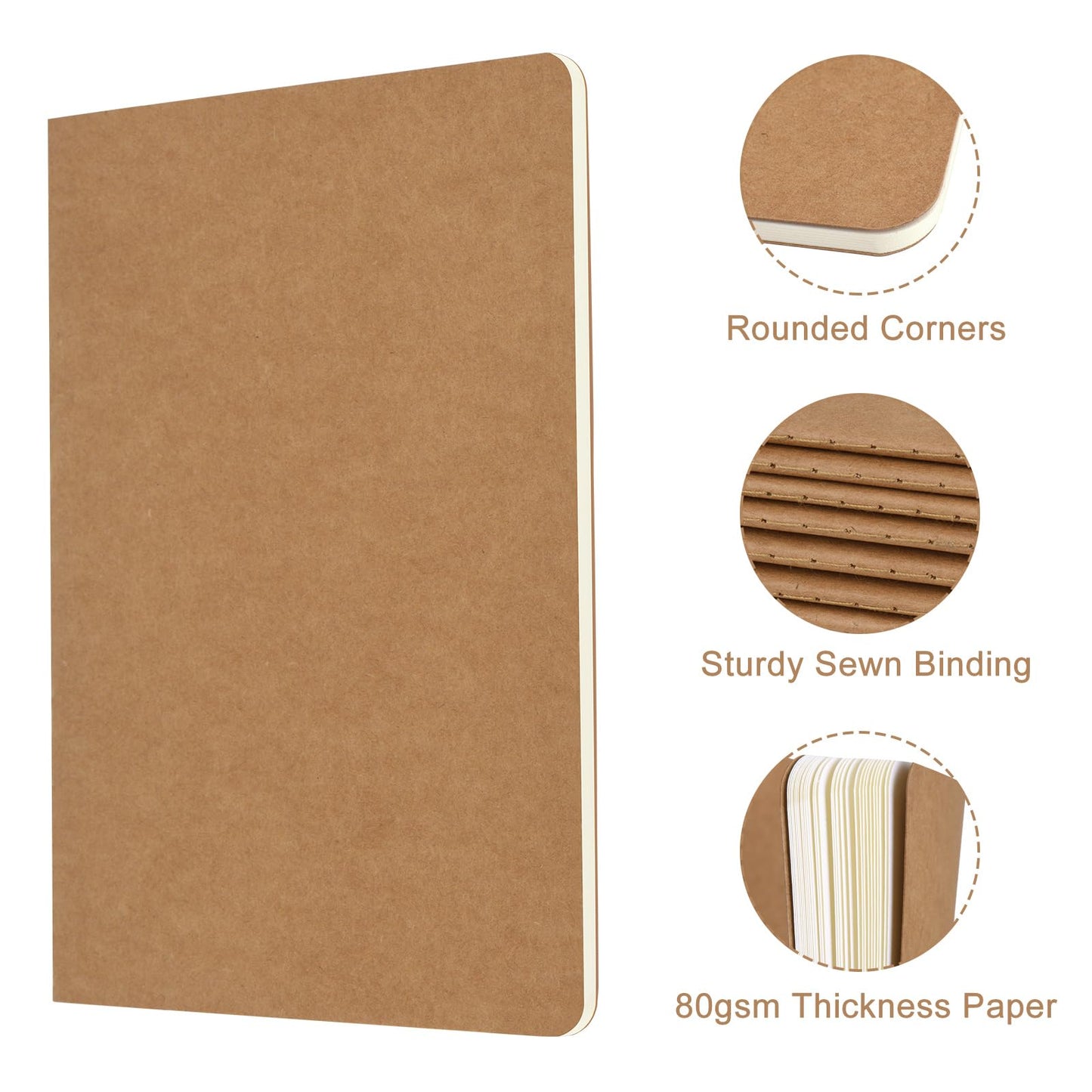 ZCZN 24 Pack A5 Kraft Notebooks Bulk, 8.15x5.5 Inches Blank Journaling Notebooks, Notebooks for Work, Composition Notebooks for School, Journal notebooks for kids, 60 Pages