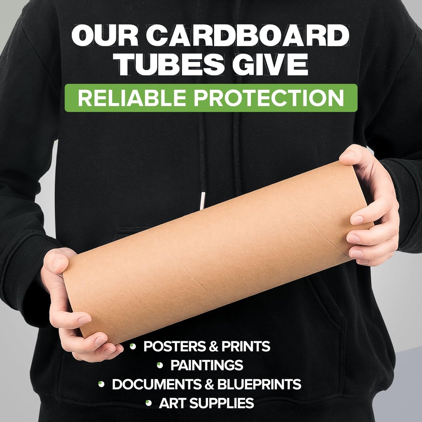 4" x 12" Reinforced Kraft Paper Mailing Tube, Pack of 6 Tubes with 12 Caps – Secure USPS Approved Poster Tube – Made in USA Cardboard Tube for Shipping and Storing Posters, Prints, Artwork
