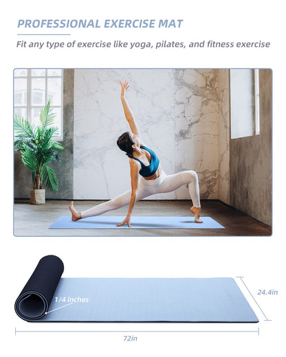 COOLMOON Yoga Mat Non Slip, Anti-Tear 1/4 Thick TPE Yoga Mats for Women and Men, 72"x24" Exercise & Fitness Mat with Carrying Strap, Workout Mats for Yoga, Pilates and Floor Exercise