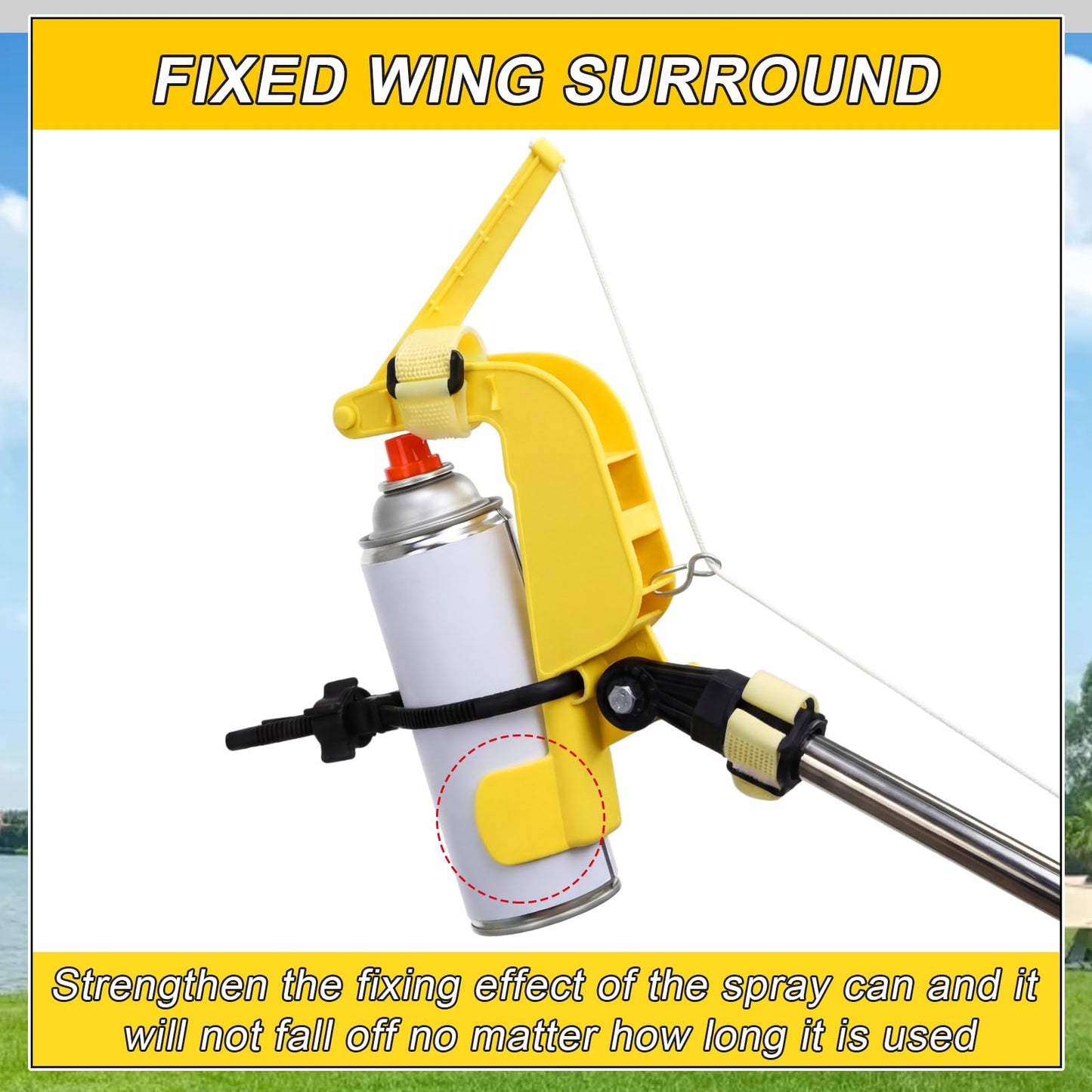 Novabright 2 Pcs Spray Can Extension Pole Adapter - Adjustable Angle Aerosol Can Trigger Handle with Pull Cord - High Reach Tool for Wasp Hornet Sprayer, Carpenter Bee Dusting & Painting (Yellow)
