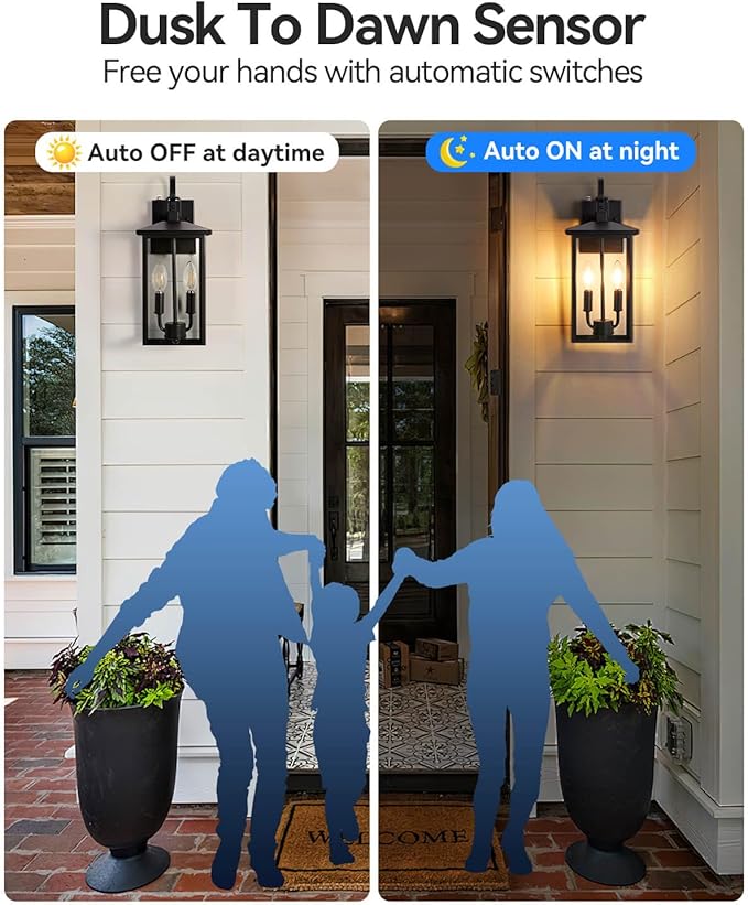 SHIMR Dusk to Dawn Outdoor Lighting, Large Exterior Light Fixture Wall Mount Waterproof Outdoor Wall Light Outside Lights for House Porch Garage Patio