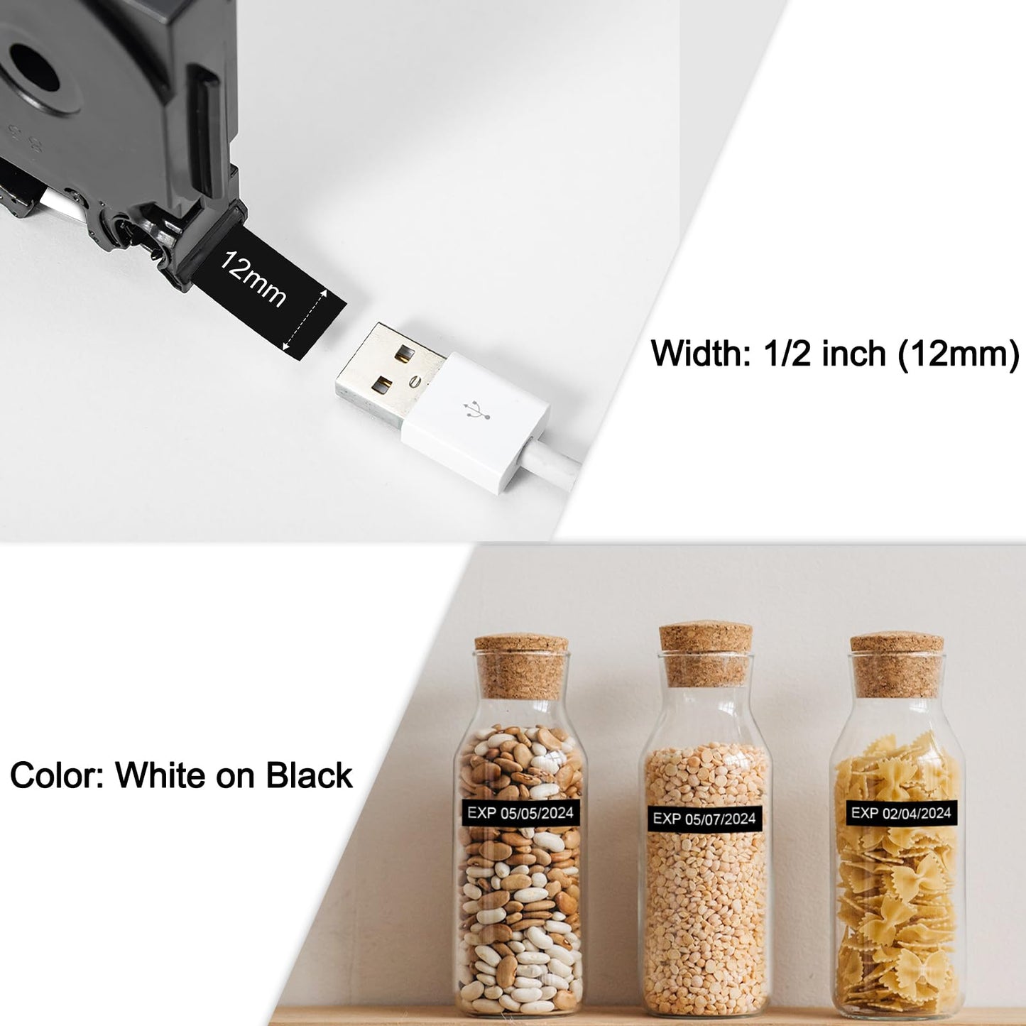 Labelife Label Maker Tape Black Replacement for Brother TZe-335 TZe335 P Touch Label Tape White on Black TZe TZ 12mm 0.47 Laminated for Brother PT-D210 PT-D220 PT-H110 PT-D400 PT-D600, 4-Pack