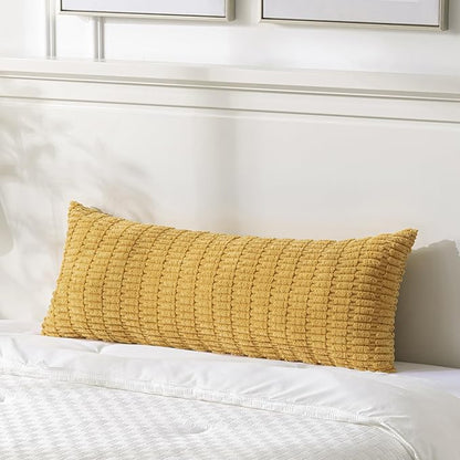 Fancy Homi Mustard Yellow Long Body Lumbar Lumbar Decorative Throw Pillow Covers 20x54 Inch for Bed Couch Bedroom Bench, Soft Corduroy Rectangle Solid Pillow Case, Rustic Farmhouse Boho Room Decor