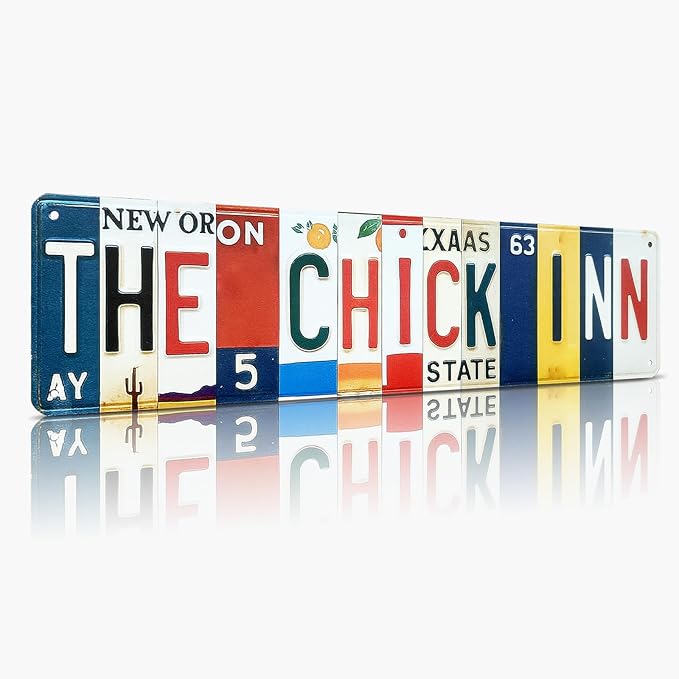 The Chick Inn All-Aluminum Metal Sign – Vintage License Plate Style Wall Decor for Kitchen, Farmhouse, Restaurant, Cafe, Garden, Chicken Coop Decorations – 16 x 4 Inch