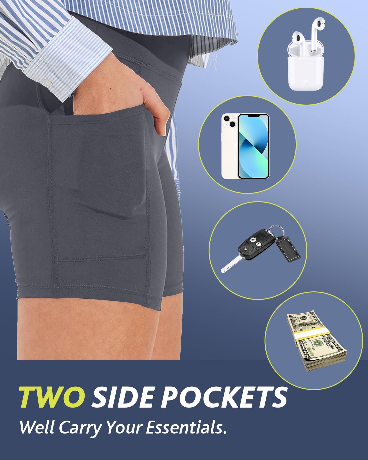 CAMPSNAIL Biker Shorts Women with Pockets - 3"/5"/8" High Waisted Workout Spandex Tummy Control Gym Running Yoga Shorts Dark Grey