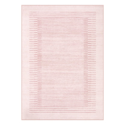 Wonnitar Washable Striped Living Room Area Rug 5x7, Non-Slip Berber Stripe Pink Area Rugs for Bedroom Girls, Low Pile Soft Large Throw Carpet for Kids Nursery Room (Pink,5' x 7')