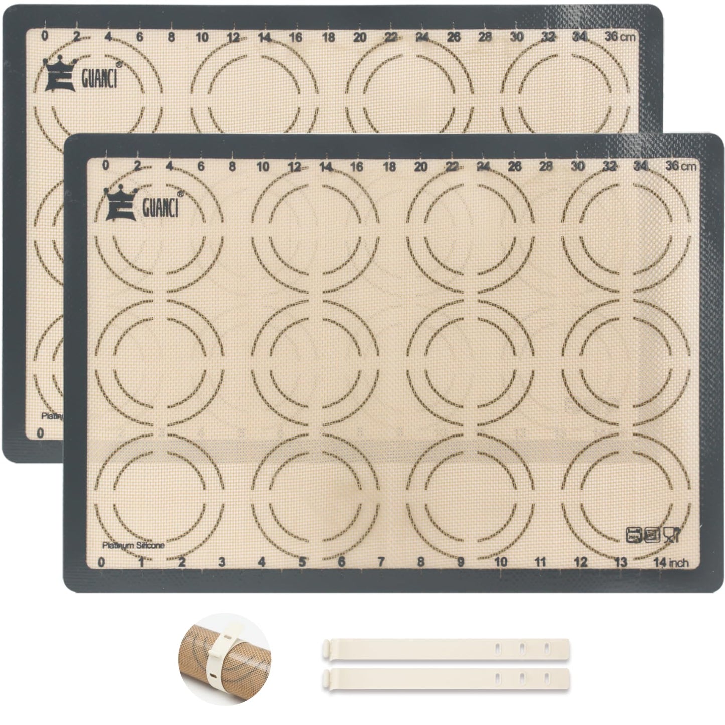 GUANCI 2 Pack Silicone Baking Mats, 11.6" x 16.5" Each, 0.7mm Thick, Food Grade Non-Stick Reusable Baking Mats & Baking Sheet Liners for Cookies, Macarons, Bread, Pizza & Pastry