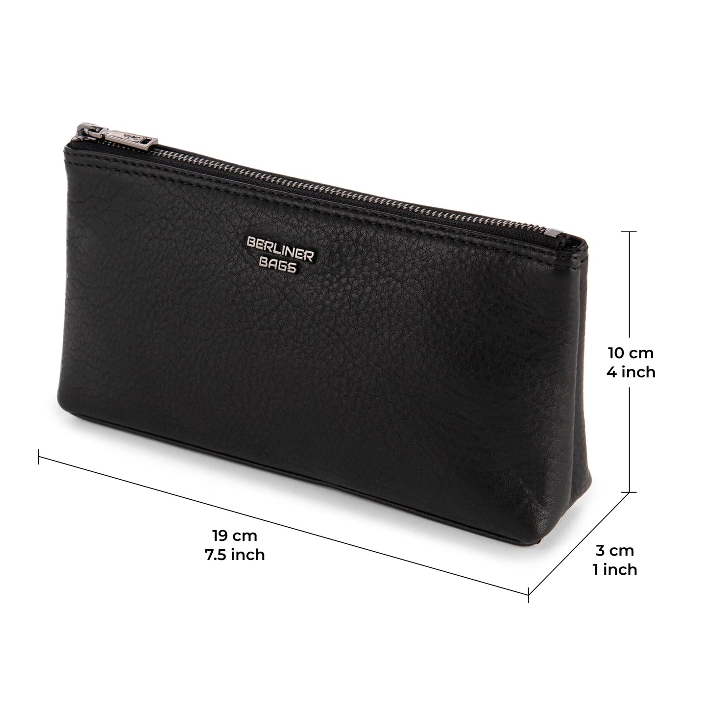 BERLINER BAGS Premium Genuine Leather Makeup Bag Anna, Cosmetic Bag for Purse, Travel and Cosmetics Pouch with Zipper for Women - Black