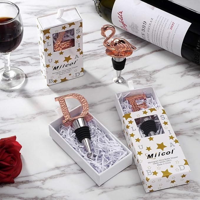 Miicol Wine Stopper, Prosecco Topper, Personalised Champagne Stopper, Rose Gold Wine Bottle Accessories, Wine Lovers Gift, Monogram Gift, Letter D