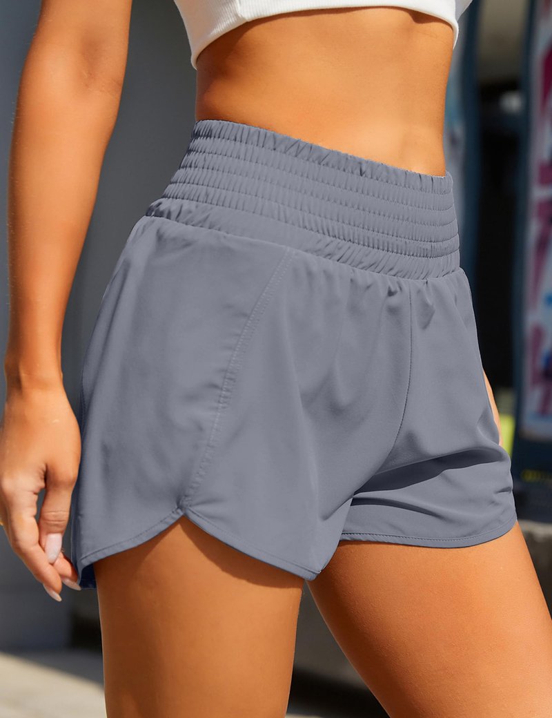BMJL Women's Athletic Shorts High Waisted Running Short Pocket 2.5" Sporty Shorts Gym Elastic Workout Shorts(M,Purple Grey)