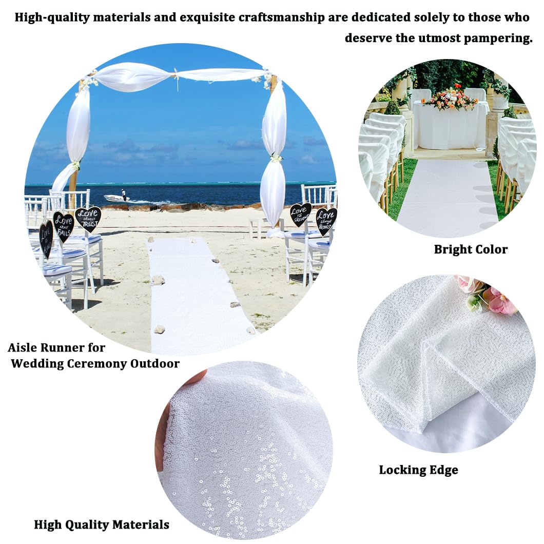 CHHEART White Aisle Runner for Wedding Ceremony 3FTx15FT Aisle Runner Carpet Rugs White Sequin Aisle Runner for Party Outdoor Wedding Aisle Runner