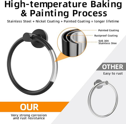 Matte Black Towel Ring 2Pack, SUS304 Stainless Steel Hand Towel Holder