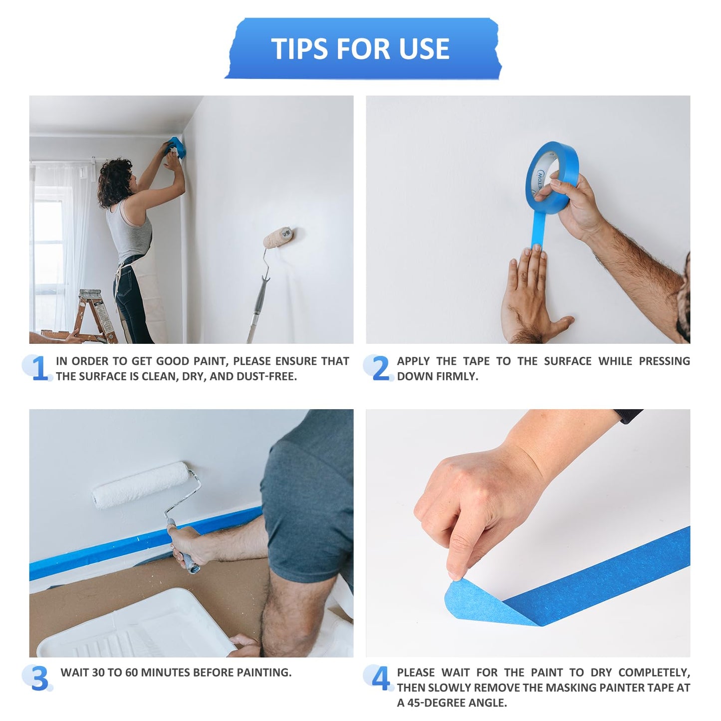 SEBETOW 10 Rolls Painters Tape 1 inch Bulk Painter Tape Blue Wide Roll, Blue Masking Tape, 1 Inches x 55 Yards for General Purpose Wall Painting, Home Improvement