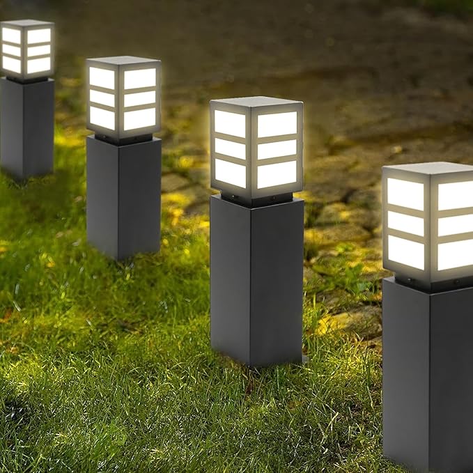 2Pack Landscape Path Lights 24" IP65 Waterproof Bollard Lights, Heavy Duty Steel Stable Widened Base E27 Lamp Holder, Modern Outdoor Path Lights Bollard for Lawn, Patio, Courtyard, Driveway, Oblong