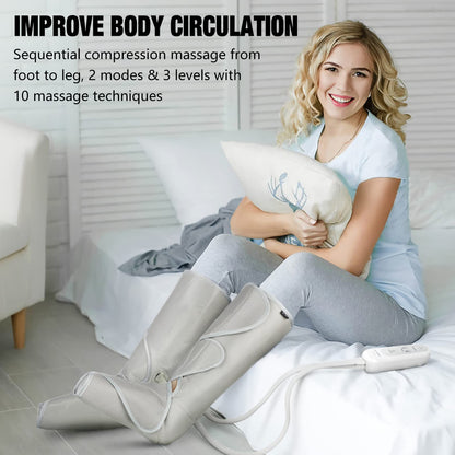 FIT KING Leg Massager for Circulation Air Compression Leg and Foot Massager to Relieve Pain Swelling Edema with Handheld Controller - 3 Intensities 2 Modes - Great Gift for Wife Mom and Friend