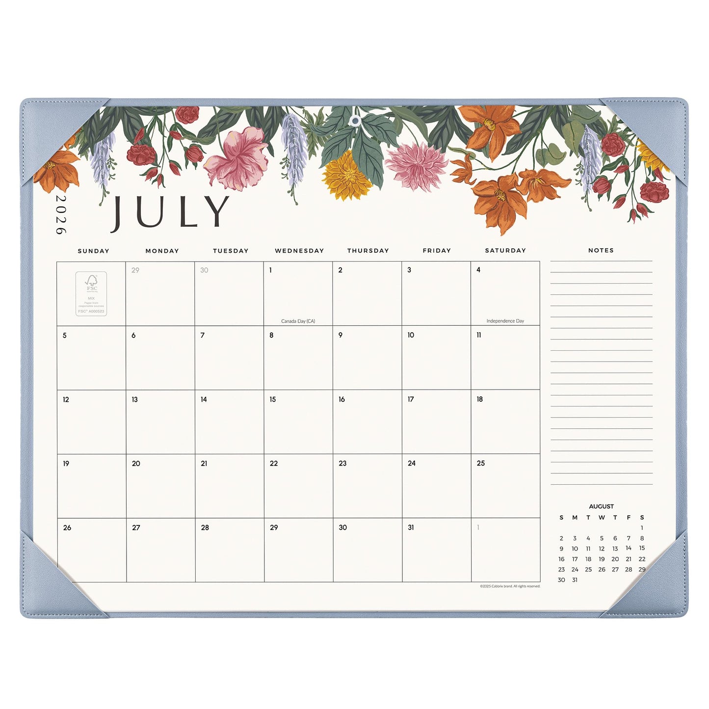 Desk Calendar 2026 with Desktop Mat, Cabbrix Large Desk Pad Calendar 22 x 17 Inch Runs From July 2026 to December 2027, Classic Floral Design Calendar 2026 for Home School and Office (Blue)