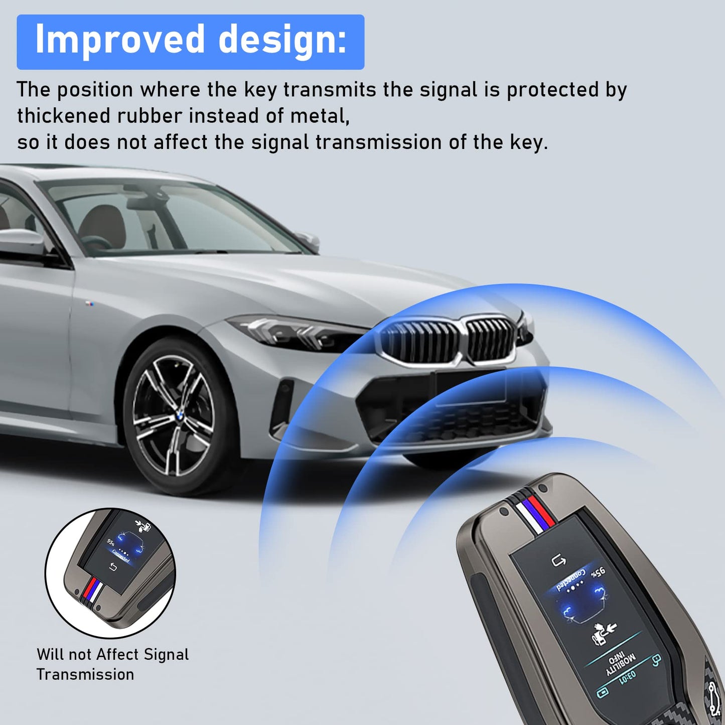 Jaronx Compatible With BMW Key Fob Cover 5' G30 G31/6' G32/7' G11 G12/X3 G01/X4 G02/X5 G05/X7 G07/i8, LCD Digital Touchscreen Smart Metal Key Cover Holder Carbon Fiber Pattern Rubber For BMW (1 Set)