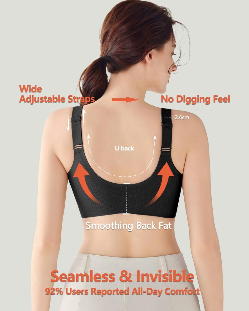 Tupaba Jelly Front Closure Bras for Women Wireless Padded Post Surgery Bra No Underwire Seamless Full Coverage Supportive Comfortable Mastectomy Bralettes for Older Womens Black