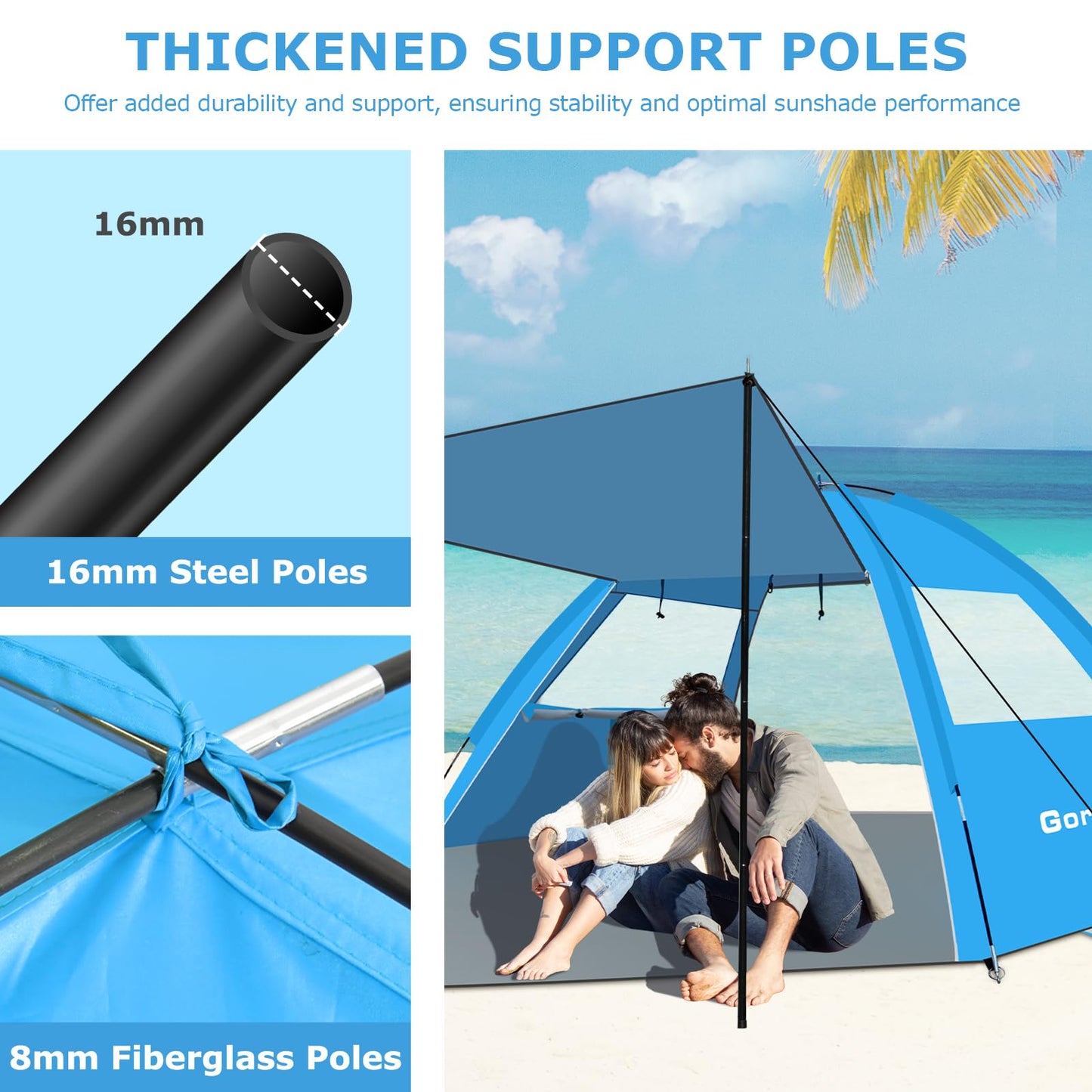 Gorich Beach Tent with Canopy - Easy Setup 3-4/5-6/7-8 Person Portable Sun Shelter, UPF 50+ UV Protection Sun Shade, Lightweight & Compact Beach Cabana for Family Travel