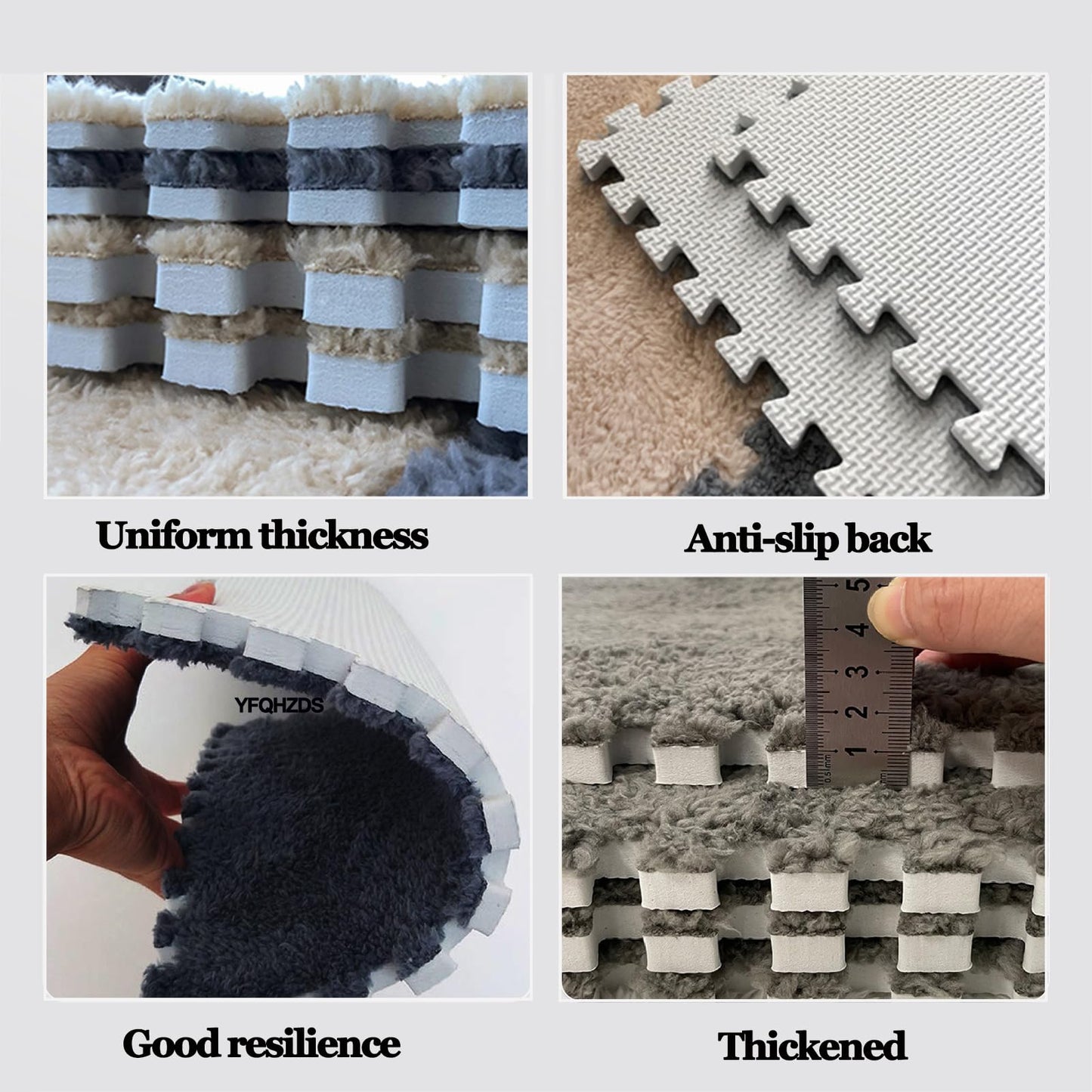 24Pcs Plush Foam Floor Mat Square Interlocking Carpet Tiles 12X12 Inch Puzzle Piece Carpet Squares Thick Fluffy Foam Floor Tiles Carpet for Parlor Bedroom (Black+Lightbrown)