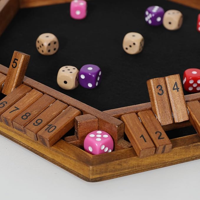 Upgraded 1-6 Player Shut The Box Dice Game with 12 Dice+Bonus Wooden 12 Dice Classic Wooden Board Table Math Game for AdultsKids/Tabletop Board Games for ClassroomHomeParty or Pub
