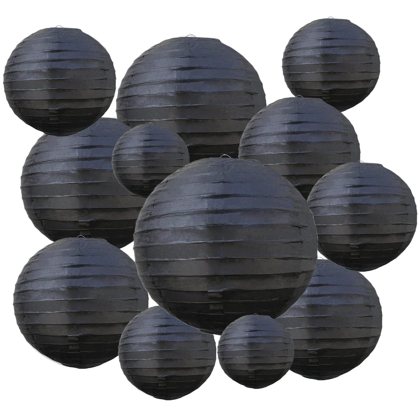 20Pcs Black Paper Lanterns for Parties, 6” 8” 10” 12” Chinese Asian Hanging Round Paper Lanterns for Birthday Wedding Halloween Christmas Home Decor Party Decor