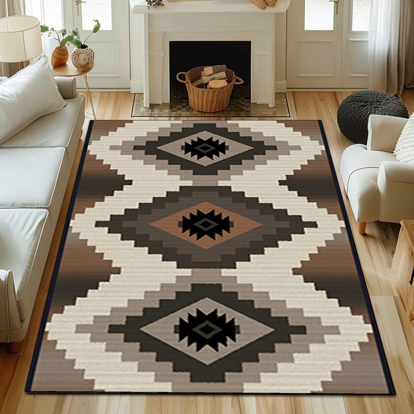 Beige Western Area Rugs for Living Room,6x8ft,Southwestern Native American Rug,Rustic Tribal Navajo Aztec Rug,Soft Non-Slip Western Decor Carpet,for Dining Room,Bedroom,Office,Brown Black