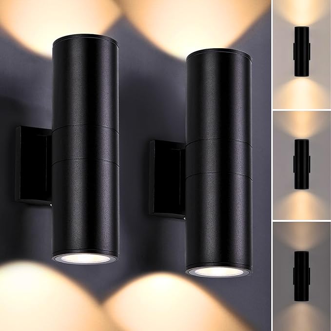 Dimmable Wall Lights Outdoor 2 Packs, Integrated LED Cylinder Up Down 12W 2700K Modern Aluminum Light, Waterproof Exterior Light for Porch Patio Door