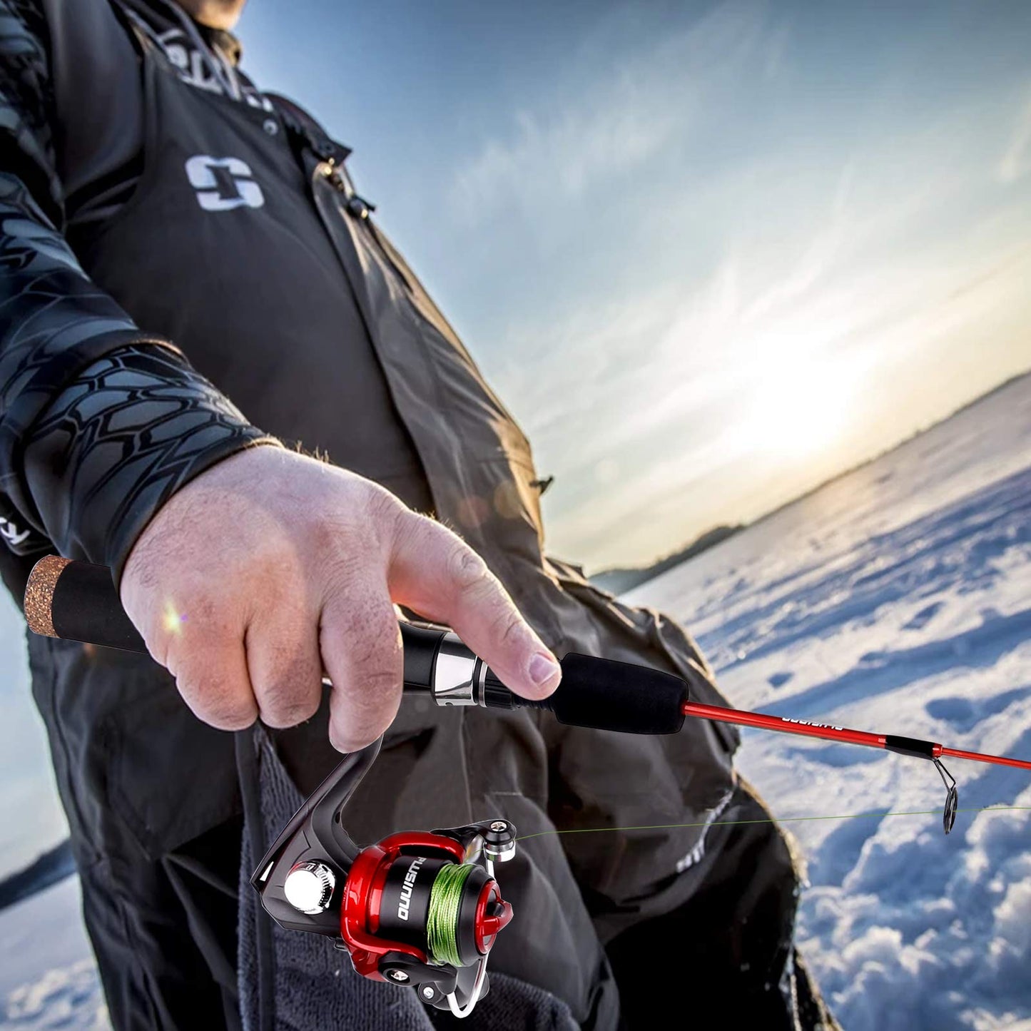PLUSINNO Ultralight Winter Ice Fishing Rod Reel Combo 26/27/28 inch. Medium Light Fast Action Multi-Species Spinning Ice Fishing Pole Tackle Walleye Perch Panfish Bluegill -C