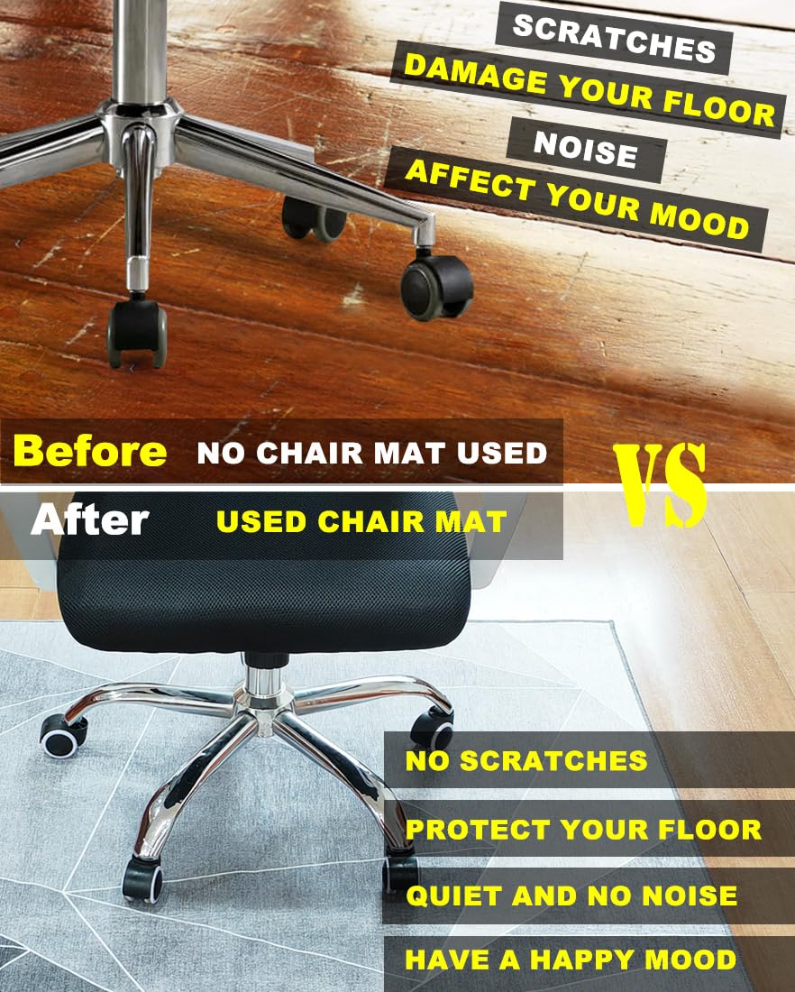 SAIKOOWA Office Chair Mat for Hardwood Floor,60“*48” Heavy Duty Floor Mat for Office Chair,Rolling Desk Chair Mat - 3.86lbs Anti-SlipChair Mat for Laminate/Tile Floor Black Grey