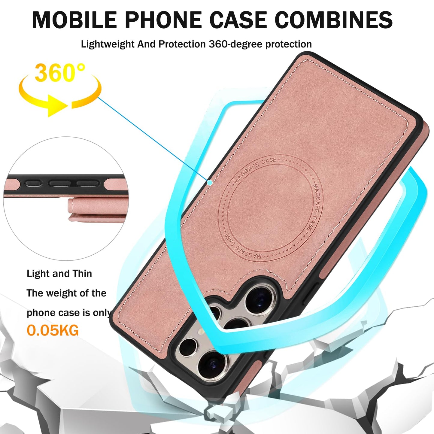 Godzoen for Samsung Galaxy S25 Ultra Wallet Case, 2-in-1 Detachable Magnetic Wallet Case, Card Holder RFID Blocking, Fashionable Faux Leather Card Slot & Folding Design (Pink)