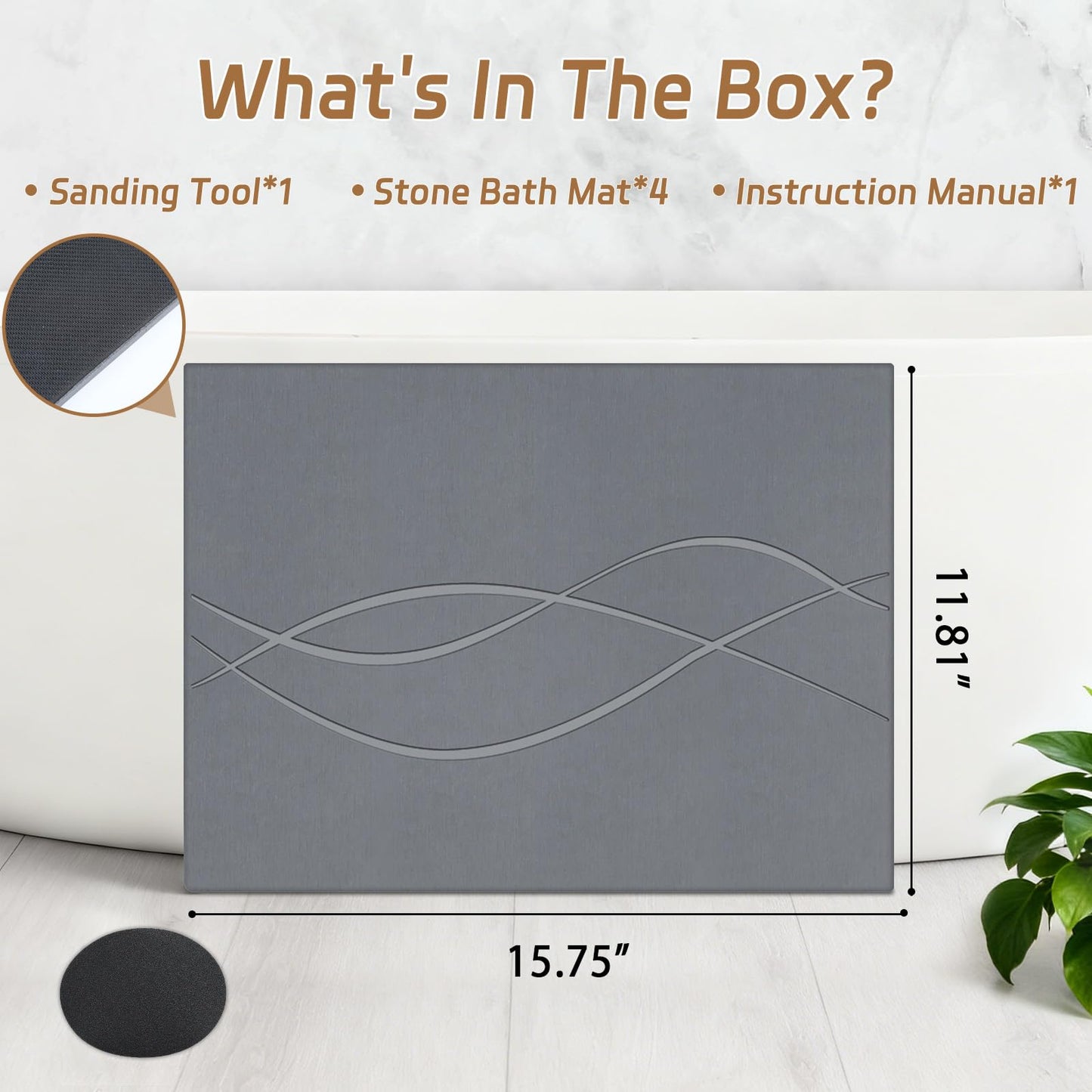 Extra Large Stone Bath Mat for Bathroom,31.5" x 23.6" Quick-Drying Diatomite Stone Shower Mat,Spliceable Design Instant Dry Technology Bath Mats Non-Slip Easy to Clean(Linear Dark Gray)