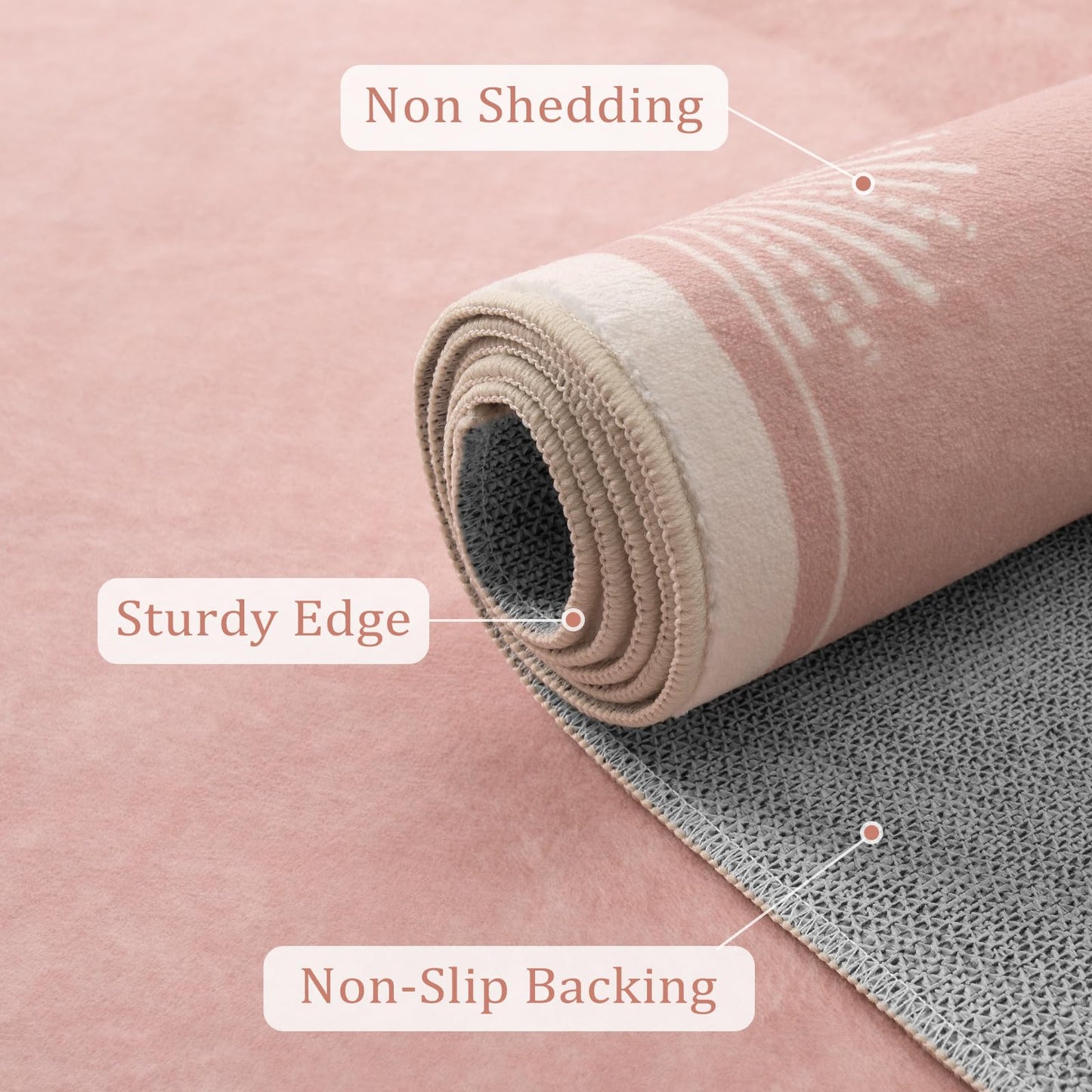 Hedlive Modern 5x7 Pink Area Rugs for Bedroom Girls, Ultra Thin Washable Nursery Rug for Kids Room, Soft Sun Print Toddler Room Rug,Boho Non Shedding Baby Carpets for Classroom Dorm Girls Decor