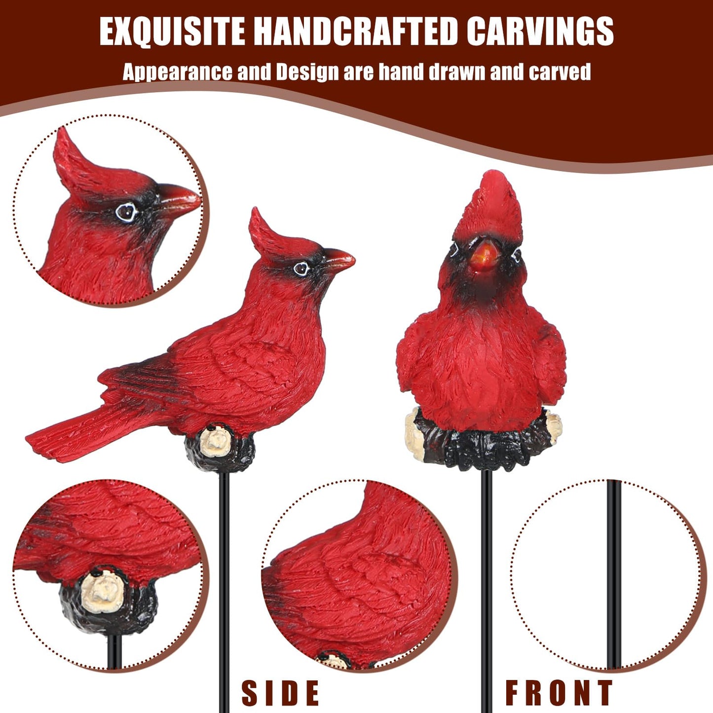 Suzile 6 Pcs Cardinal Garden Stake Red Cardinal Christmas Ornaments Floral Picks Garden Bird Resin Crafts for Decoration Flower Arrangements Tree Potted Plants, 11 Inch