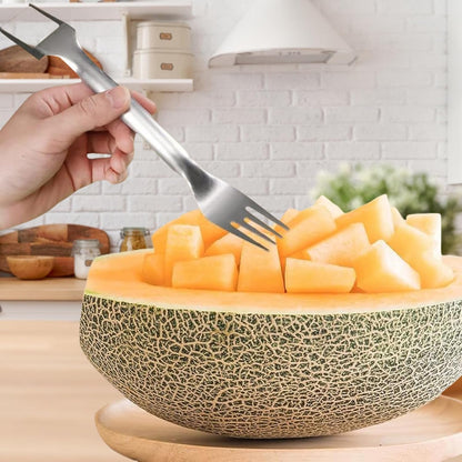 Watermelon Cutter，2-in-1 Stainless Steel Fruit Cutter, 2025 New Upgrade Dual Head Watermelon Fork Slicer Tool, Summer Fruit Cutting Home Kitchen Gadgets (2Pcs)